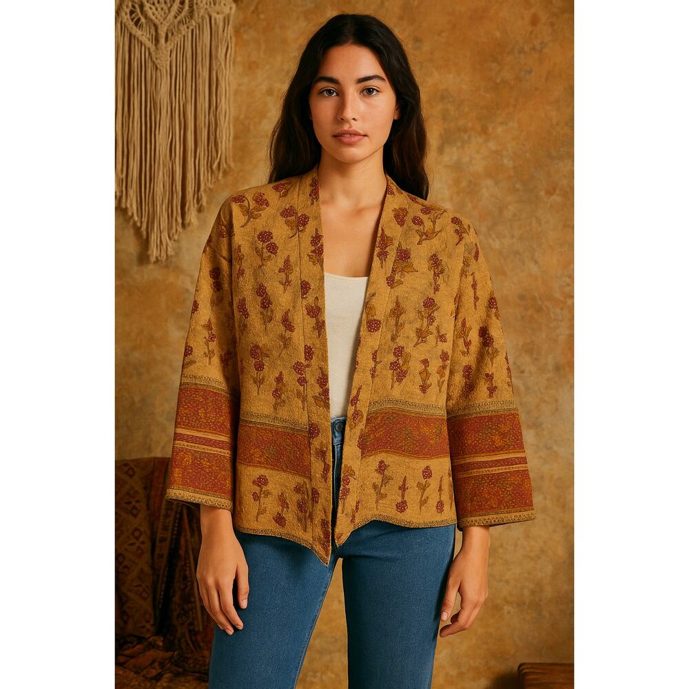 Alix of Bohemia Nightfall Kantha Kimono Jacket Floral Print 100% Cotton S